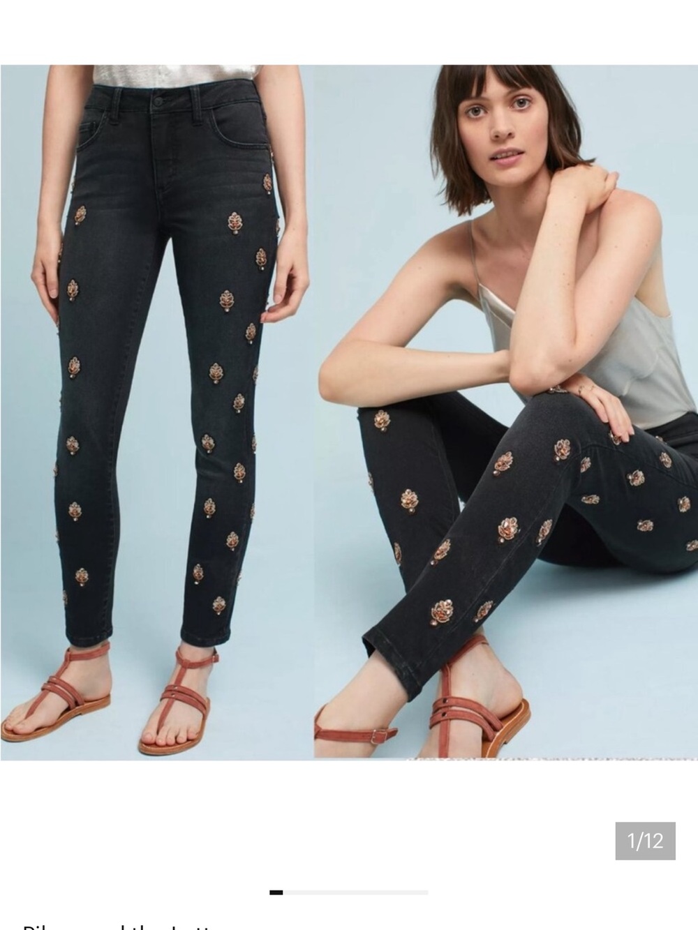 Pilcro and the Letterpress Script Black Skinny Jeans with Embroidery